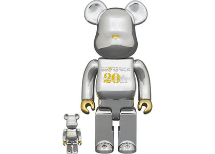 Bearbrick 20th Anniversary 100% & 400% Set Gold & Silver Chrome Ver. - authentic Bearbrick product