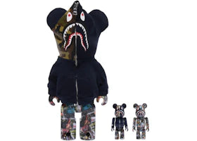 Bearbrick Bape Legacy Camo Shark 100% & 400% Set Navy - vue 360