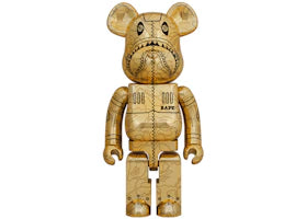 Bearbrick x BAPE x Hajime Sorayama Camo Shark 1000% Gold - vue 360
