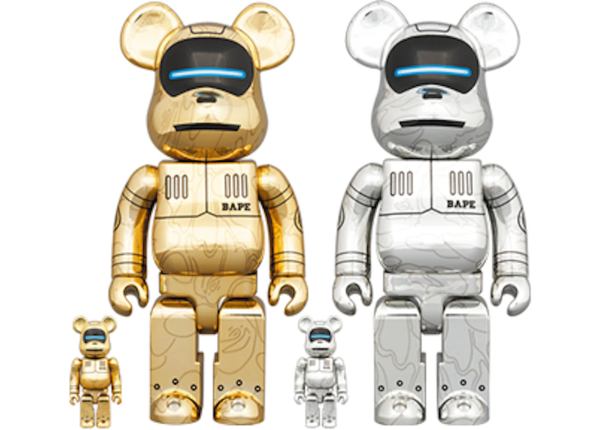 Bearbrick x BAPE x Hajime Sorayama Baby Milo 100% & 400% 4x Set Gold/Silver - vue secondaire A