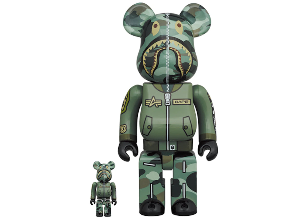 Bearbrick x Bape x Alpha Industries 100% & 400% Set - vue 360