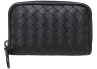 Bottega Veneta Intrecciato Zipper Coin Purse Wallet Black