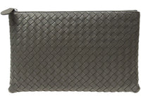 Bottega Veneta Lambskin Clutch Bag Light Grey