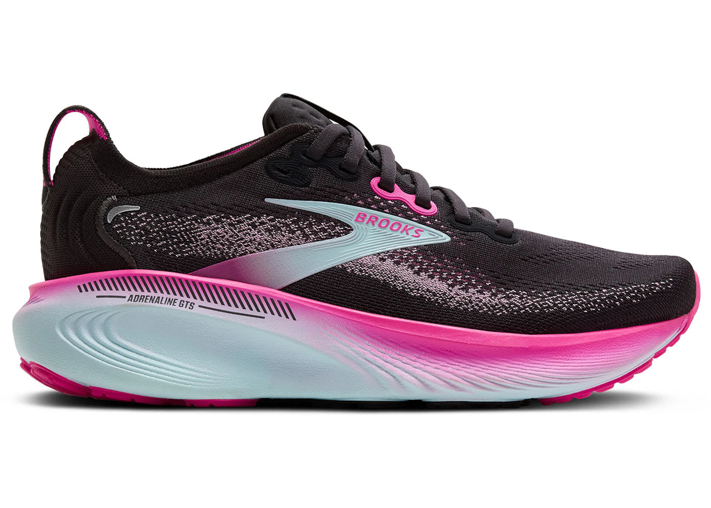 Brooks Adrenaline GTS 25 Black Cyber Pink Iced Aqua (Damen) - vue 360