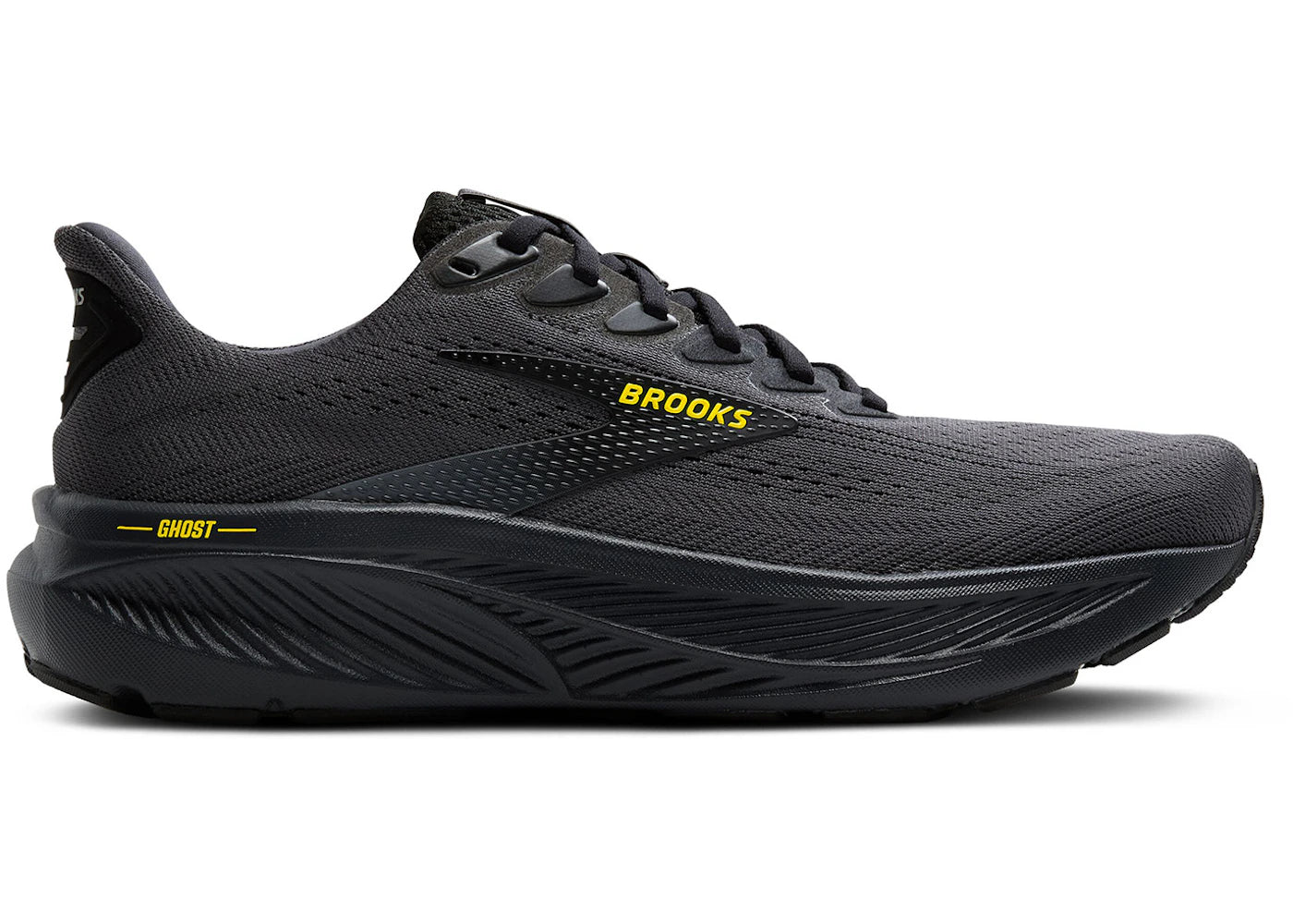 Brooks Ghost 17 Ebony Schwarz Gelb - vue 360