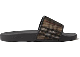 Burberry Check Cotton Mesh Slides Black