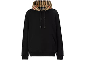 Burberry Check Hood Cotton Hoodie Black