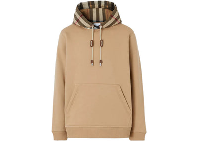 Burberry Check Hood Cotton Hoodie Camel