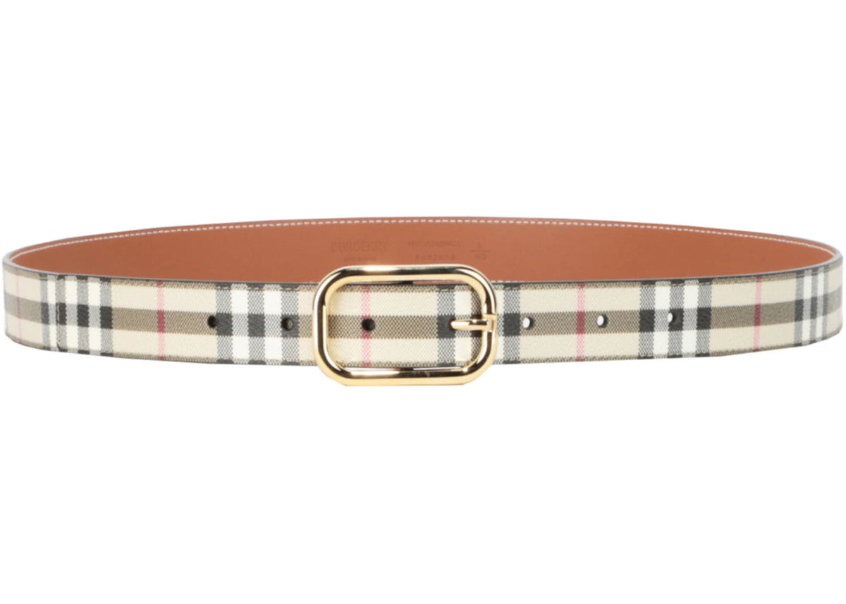 Burberry Check Leather Belt Archive Beige Gold - vue secondaire A