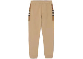 Burberry Check Panel Cotton Blend Jogging Pants Camel - vue 360