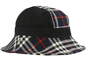 Burberry Check Print Bucket Hat Navy - vue 360