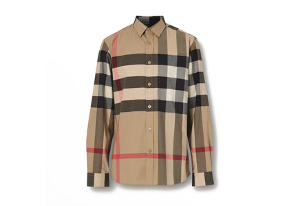 Burberry Check Stretch Cotton Poplin Shirt Archive Beige - authentic Burberry apparel