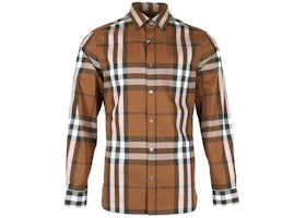 Burberry Check Stretch Cotton Poplin Shirt Russet Brown - vue 360