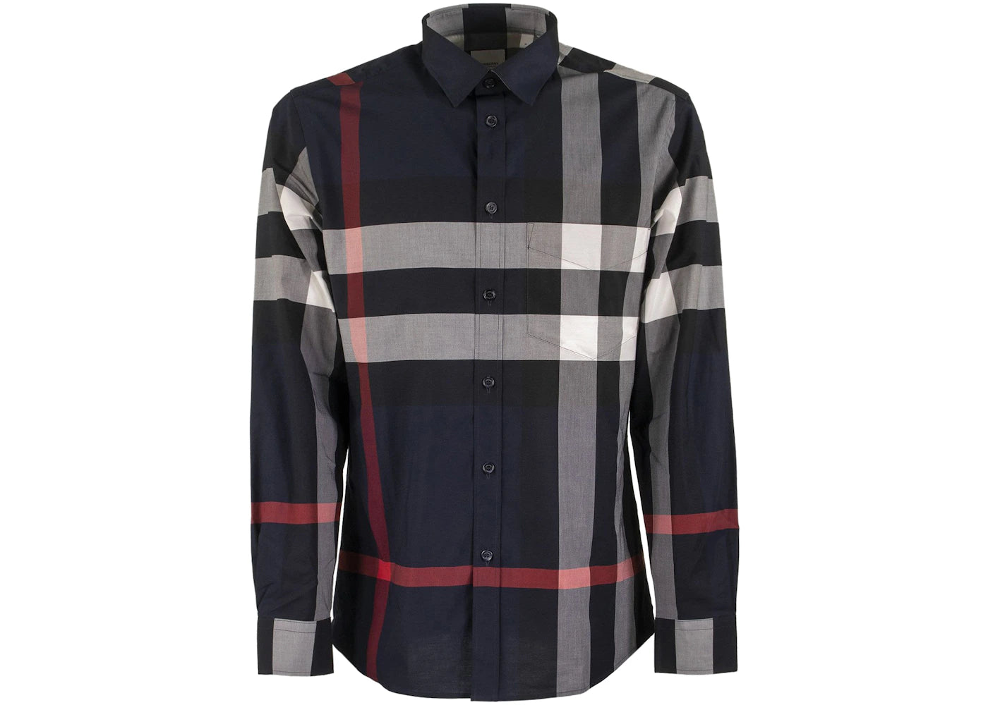 Burberry Check Stretch Cotton Poplin Shirt Navy - vue 360