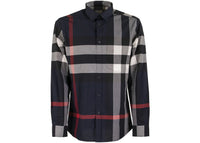 Burberry Check Stretch Cotton Poplin Shirt Navy