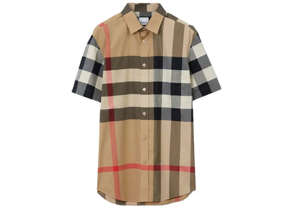 Burberry Check Stretch Poplin Short Sleeve Shirt Archive Beige - authentic Burberry apparel