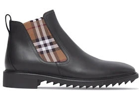 Burberry Check-panel Ankle Boots Black Brown - vue 360