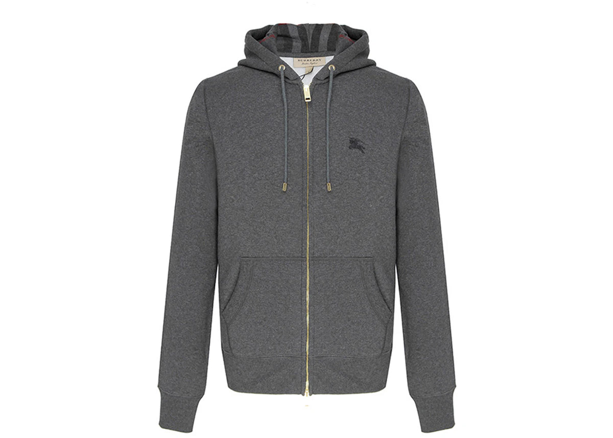 Burberry Clarendon Check Hood Zip Up Hoodie Gray - vue secondaire A