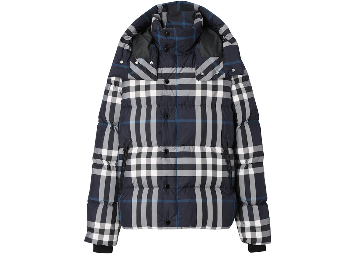 Burberry Detachable Hood Night Check Puffer Jacket White/Dark Charcoal Blue - vue secondaire A