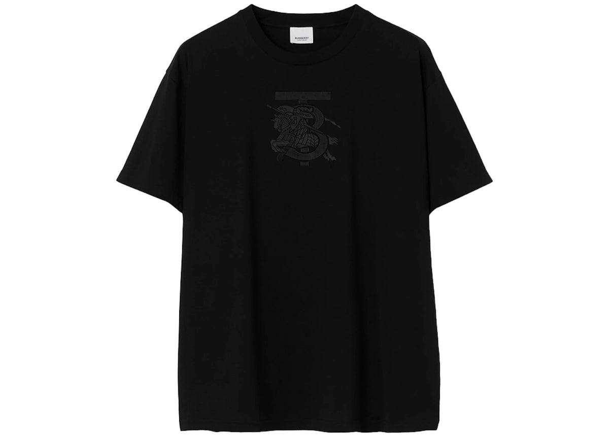 Burberry Embroidered Monogram EKD Cotton T-shirt Black - vue secondaire A