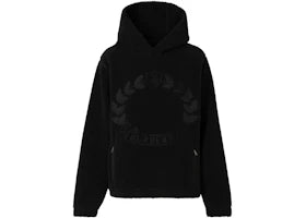 Burberry Embroidered Oak Leaf Crest Fleece Hoodie Black