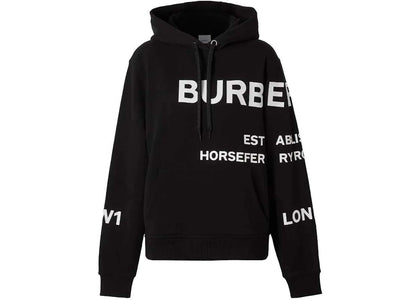 Burberry Horseferry Print Oversized Cotton Drawstring Hoodie Black - apparel view 2