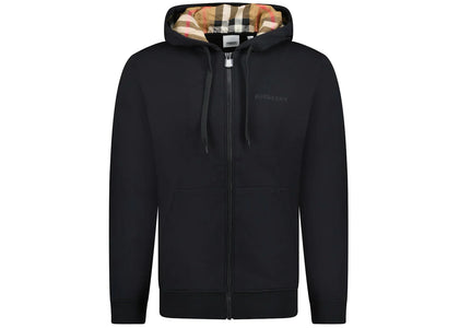 Burberry Hove Check Embroidery Logo Zip Hoodie Black - authentic Burberry apparel
