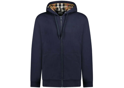 Burberry Hove Check Embroidery Logo Zip Hoodie Navy - authentic Burberry apparel