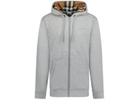 Burberry Hove Check Embroidery Logo Zip Hoodie Pale Grey