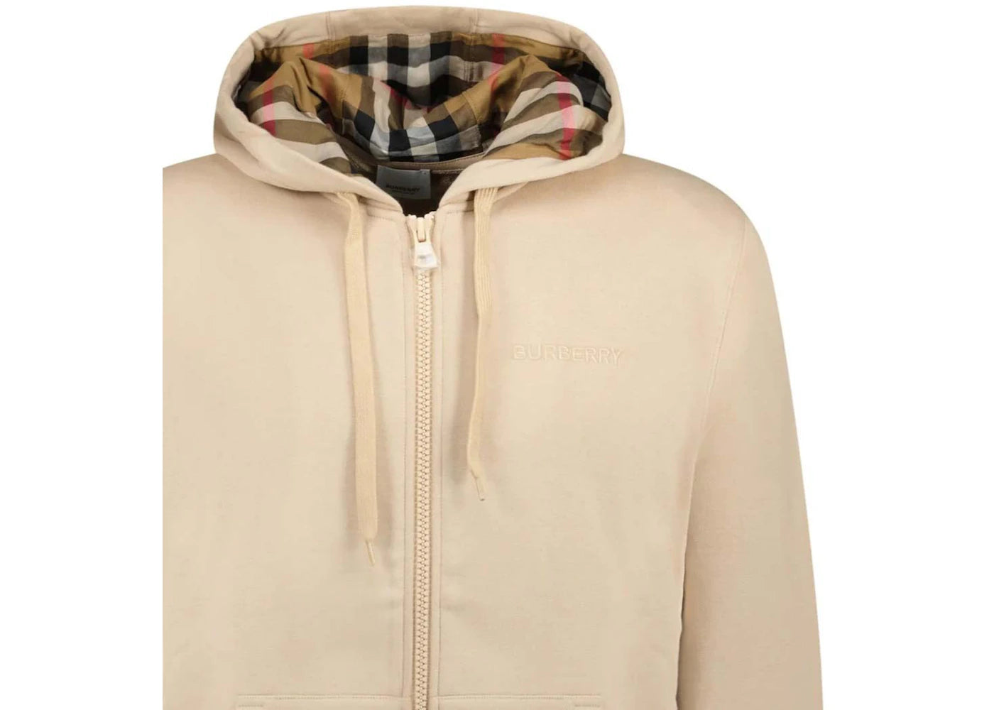 Burberry Hove Check Embroidery Logo Zip Hoodie Soft Fawn - vue secondaire A