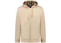 Burberry Hove Check Embroidery Logo Zip Hoodie Soft Fawn