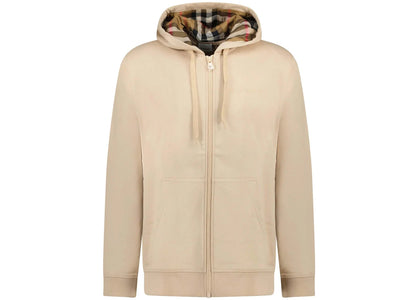 Burberry Hove Check Embroidery Logo Zip Hoodie Soft Fawn - authentic Burberry apparel