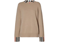 Burberry Icon Stripe Trim Cashmere Knit Sweatshirt Archive Beige