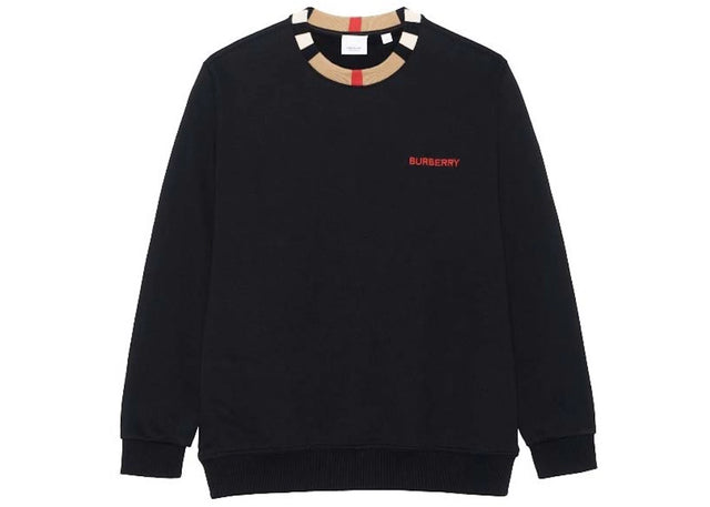 Burberry Icon Stripe Trim Cotton Sweatshirt Black
