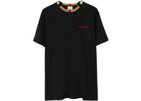 Schwarzes Burberry Icon Stripe Trim Baumwoll-T-Shirt