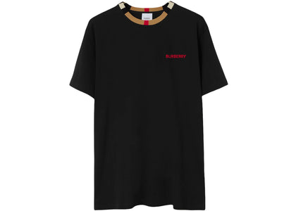 Burberry Icon Stripe Trim Cotton T-shirt Black - authentic Burberry apparel