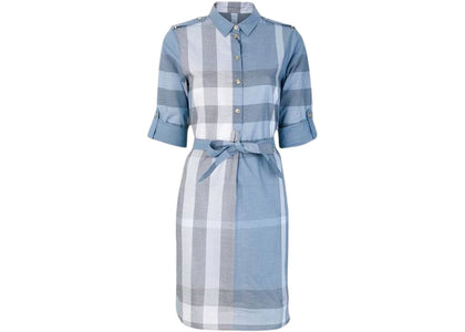 Burberry Kelsy House Check Shirt Dress Blue - authentic Burberry apparel
