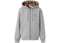 Burberry Letter Graphic Cotton Blend Zip Hoodie Pale Grey Melange