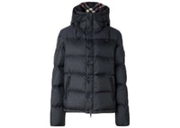 Burberry Lockwell Detachable Sleeve Check Hooded Puffer Down Jacket Navy