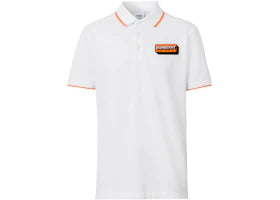 Burberry Logo Applique Cotton Pique Polo Shirt White/Orange - vue 360