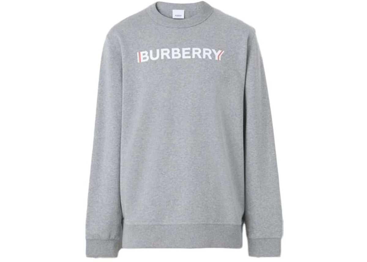 Burberry Logo Print Cotton Sweatshirt Pale Grey Melange - vue secondaire A