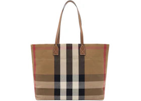 Burberry London Check Canvas Medium Tote Bag Beige - vue 360