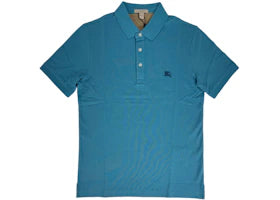 Burberry Men's Cotton Cobalt Embroidered Logo Polo Turquoise - 4061239