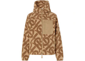 Burberry Monogram Fleece Jacquard Hooded Top Soft Fawn