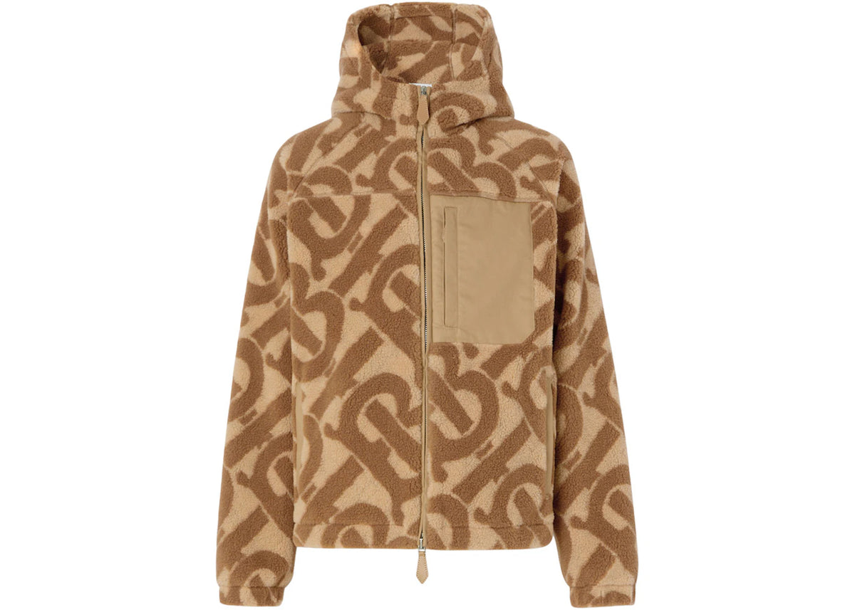 Burberry Monogram Fleece Jacquard Hooded Top Soft Fawn - vue secondaire A
