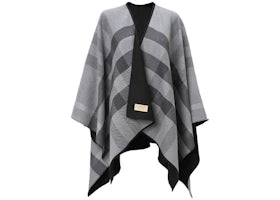 Burberry Reversible Check Merino Wool Poncho Scarf Black/Grey - vue 360