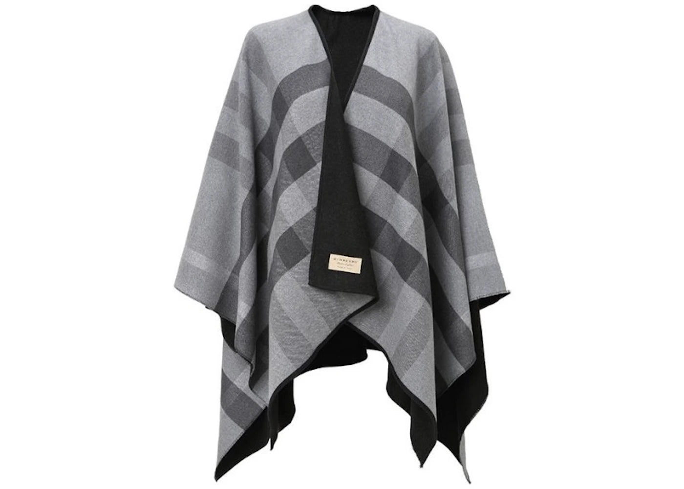 Burberry Reversible Check Merino Wool Poncho Scarf Black/Grey - vue secondaire A