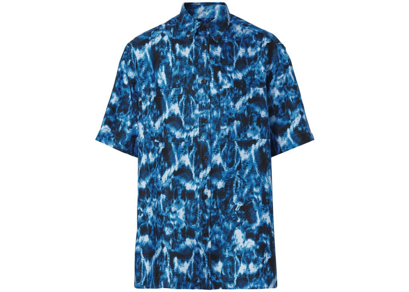 Burberry Silk Ripple Print Short Sleeve Shirt Blue - vue 360