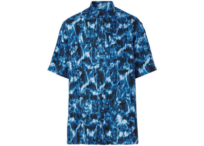 Burberry Silk Ripple Print Short Sleeve Shirt Blue - authentic Burberry apparel