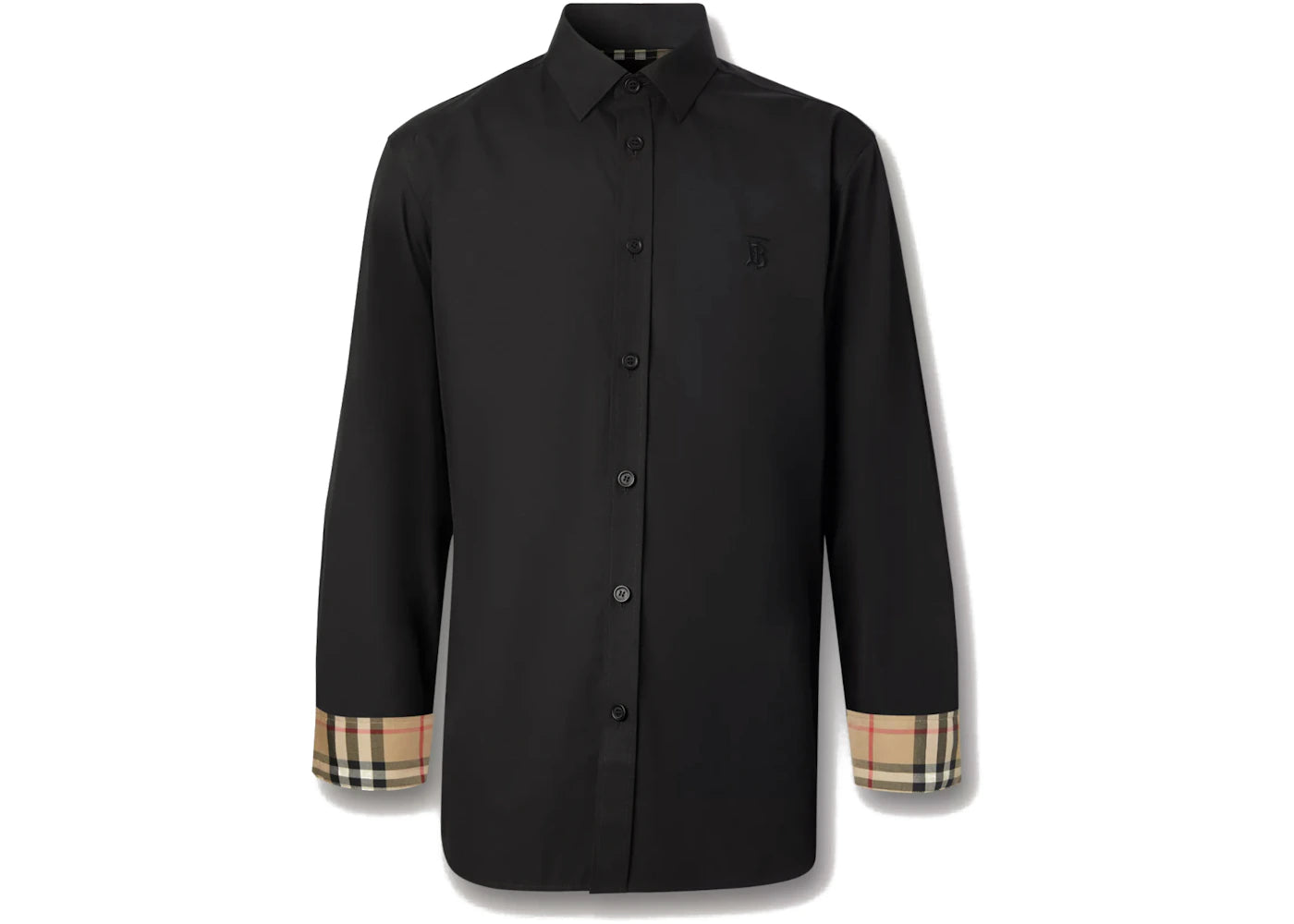 Burberry Slim Fit Monogram Motif Stretch Cotton Poplin Shirt Black - vue 360